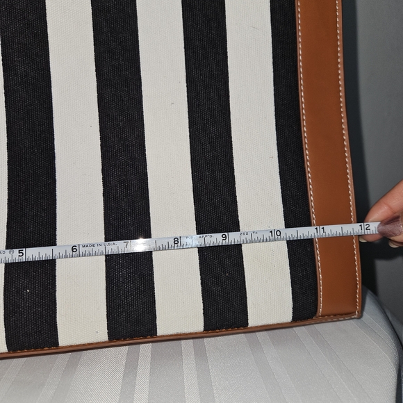 Striped Canvas Tote with Tan Leather Trim - Picture 4 of 4